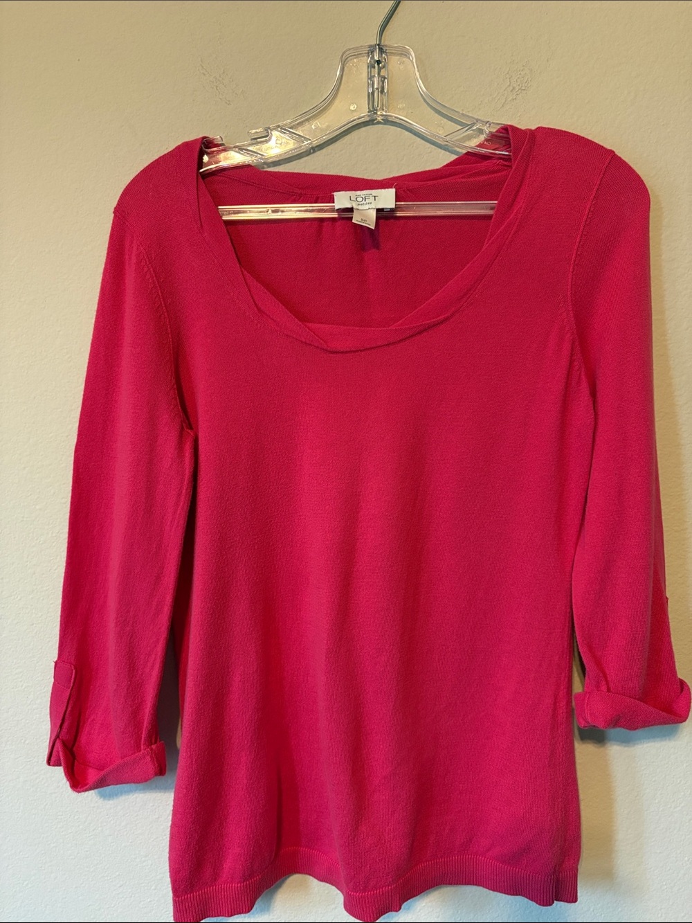 LOFT Hot Pink Scoop Neck Long Sleeve Top